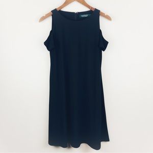 Lauren Ralph Lauren Black Shift Dress Cold Shoulder Cocktail Party Classy Size 4